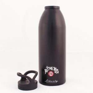 Black stainless water bottle with white Heady Topper logo and Ready For a Heady text