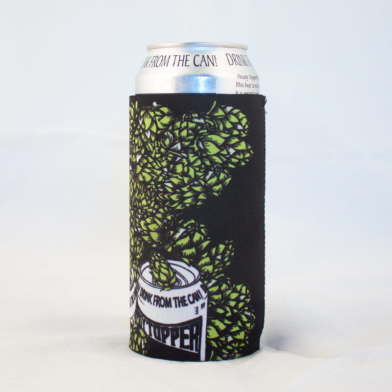 black coozie with green hops