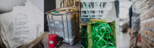 waste elements in the brewery: malt bags, wastewater, pallet strapping, plastic wrap