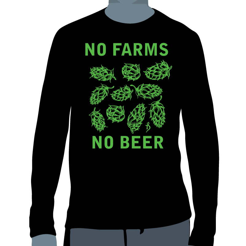 mock up of green design on no farms no beer long sleeve black tee