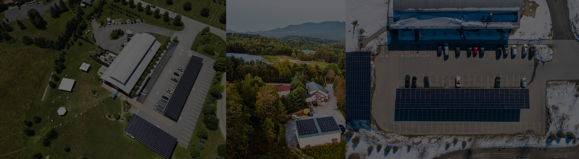 Aerial photos of our solar panels at our Stowe and Waterbury breweries.