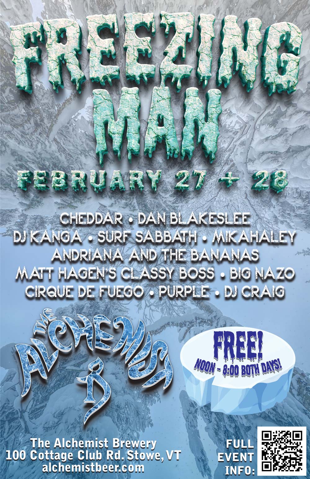 Freezing Man Poster (February 27 + 28) at the Alchemist Brewery in Stowe, VT
